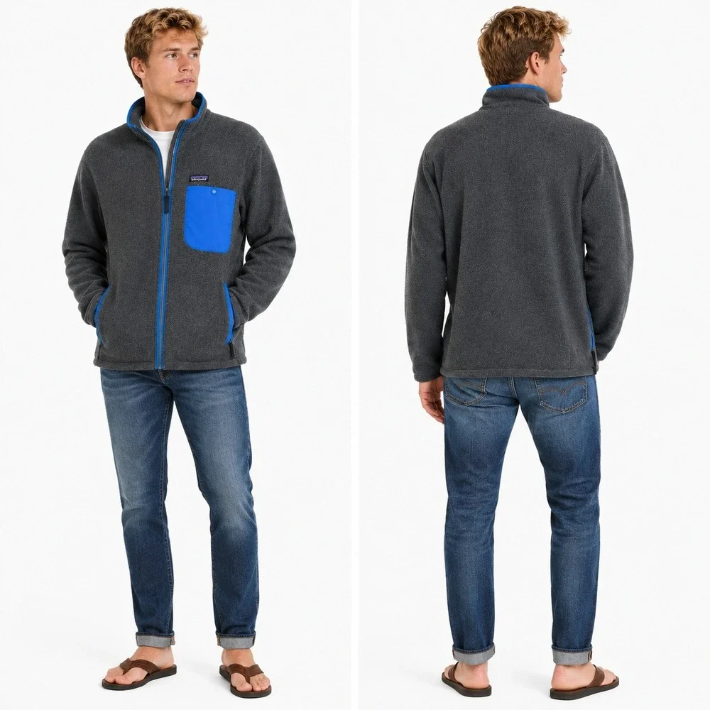 Patagonia Fleece Mens M Grey Synchilla Full-Zip‎ Jacket Nickel Blue 25676 FA18